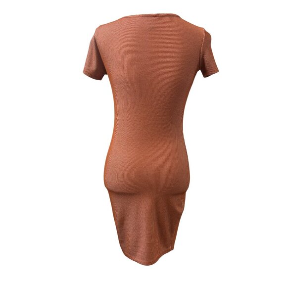 Forever 21 Womens Ribbed Knit Rust Orange Short Sleeve Bodycon Dress Size S - Picture 2 of 8
